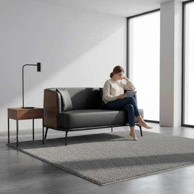 Black living room 2-seater upholstered faux leather sofa 2-seater leather couch.
