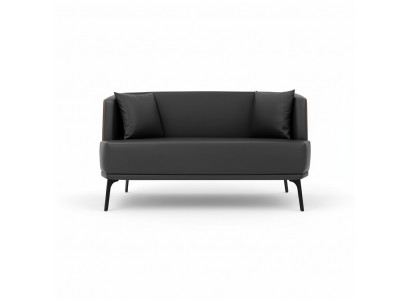 Black living room 2-seater upholstered faux leather sofa 2-seater leather couch.