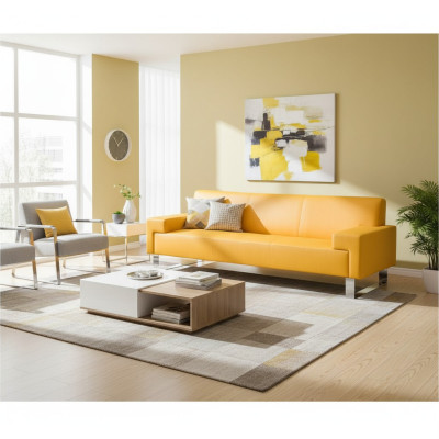 Orange 3-seater upholstered sofa leather couch three-seater living room sofa