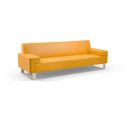 Orange 3-seater upholstered sofa leather couch three-seater living room sofa
