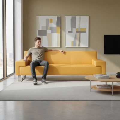 Yellow 2-seater sofa cushion living room couch two-seater stylish 2-seater