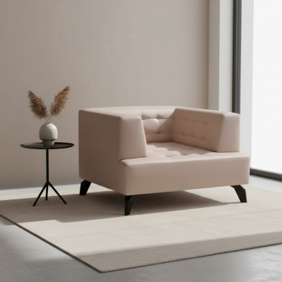 Luxury Beige Leather Armchair Upholstered Lounge Single-Seater Relax Club Chair Style