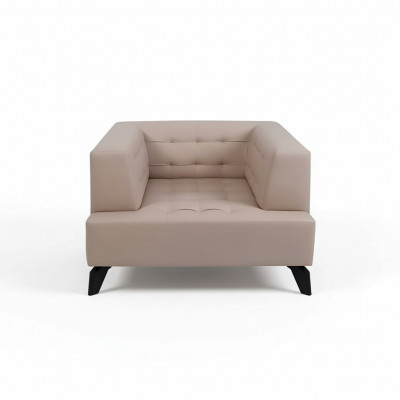 Luxury Beige Leather Armchair Upholstered Lounge Single-Seater Relax Club Chair Style