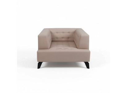 Luxury Beige Leather Armchair Upholstered Lounge Single-Seater Relax Club Chair Style