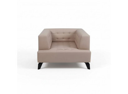 Luxury Beige Leather Armchair Upholstered Lounge Single-Seater Relax Club Chair Style