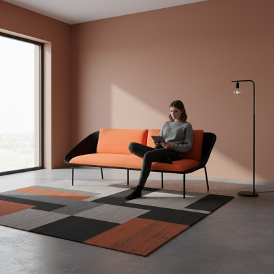 Black-Orange Three-Seater Luxury Sofa 3-Seater Upholstered Couch Textile 3-seater New