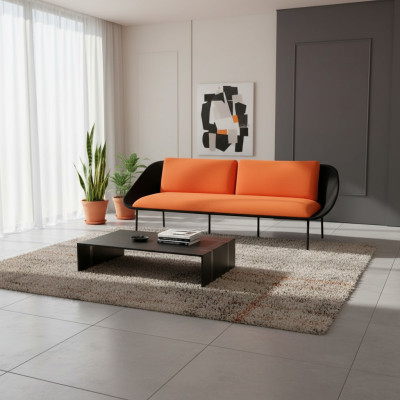 Black-Orange Three-Seater Luxury Sofa 3-Seater Upholstered Couch Textile 3-seater New