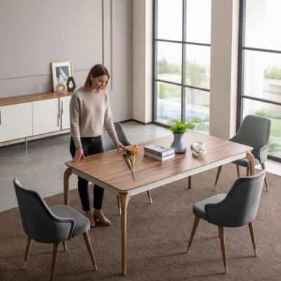 Luxury dining room set, dining table with 6 chairs, 7 pieces, modern table dining set, new