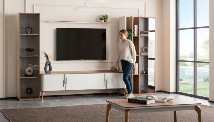 Living room wall unit TV stand shelf luxury design set 4 pcs modern furniture new