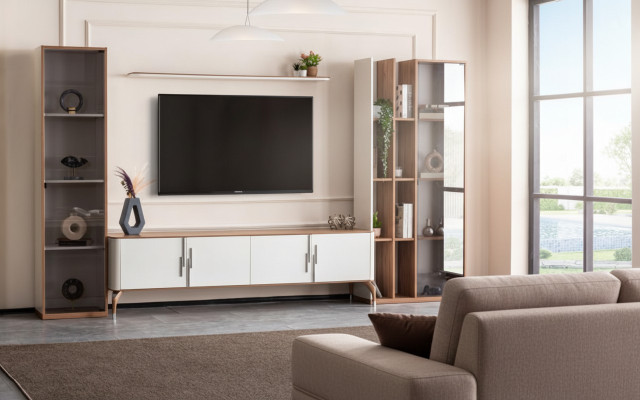 Living room wall unit TV stand shelf luxury design set 4 pcs modern furniture new