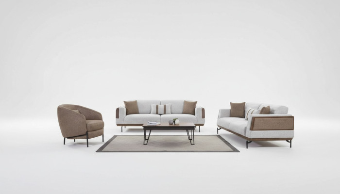 Gray-Brown Sofa Set 3+3+1 Seater Living Room Set + Luxury Coffee Table