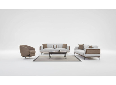 Gray-Brown Sofa Set 3+3+1 Seater Living Room Set + Luxury Coffee Table