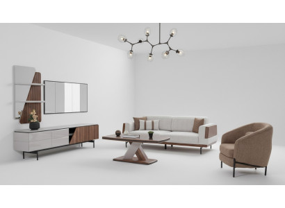 Modern living room set 3-seater coffee table TV stand wall shelf 5-piece