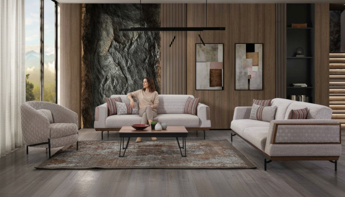 Taupe Sofa Set 3+3+1 Seater Living Room Set Coffee Table Modern Sofas