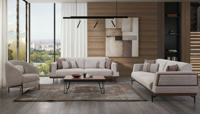 Taupe Sofa Set 3+3+1 Seater Living Room Set Coffee Table Modern Sofas
