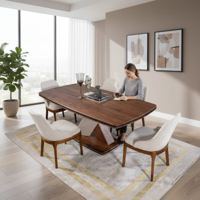 Brown-Grey Dining Room Set Luxury Dining Table 4x Chairs Dining Group Set