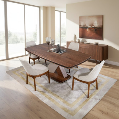 Brown-Grey Dining Room Set Luxury Dining Table 4x Chairs Dining Group Set