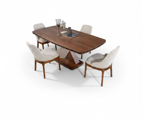 Brown-Grey Dining Room Set Luxury Dining Table 4x Chairs Dining Group Set