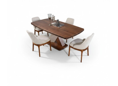Brown-Grey Dining Room Set Luxury Dining Table 4x Chairs Dining Group Set