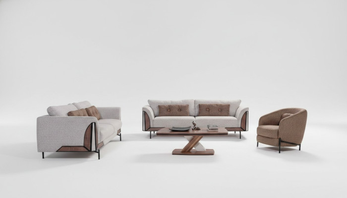 Brown-Gray Sofa Set 3+3+1 Coffee Table Complete Living Room Set