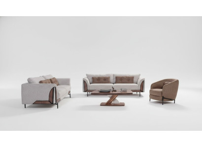 Brown-Gray Sofa Set 3+3+1 Coffee Table Complete Living Room Set