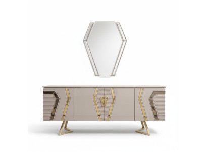 Luxury white-gold chest of drawers with mirror designer sideboard wood furniture