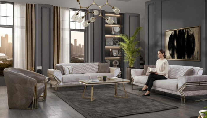 Designer sofa set 3+3+1 seater modern complete couch set new