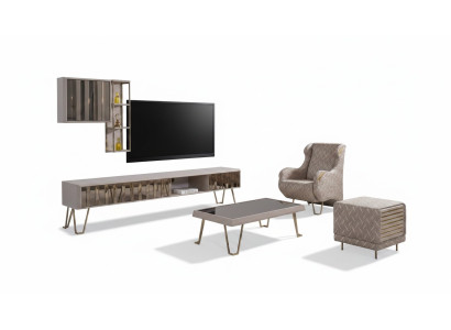 TV stand RTV wall shelves coffee table beige metal modern living room set 3-piece