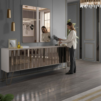 Luxury sideboard with mirror stylish beige dresser modern furniture design set new