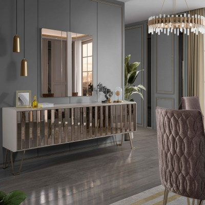 Luxury sideboard with mirror stylish beige dresser modern furniture design set new