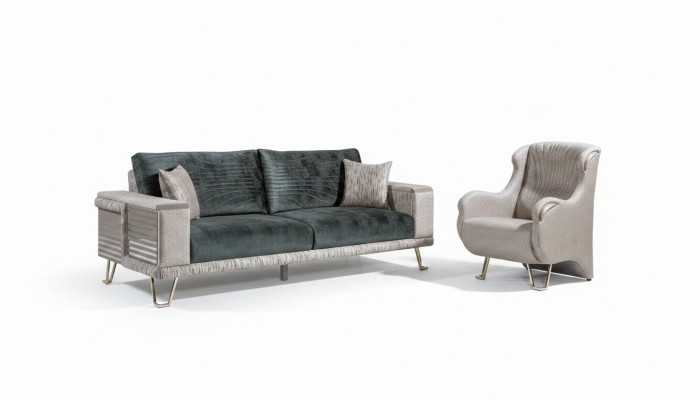 Sofa set 3+1 seater + coffee table modern side table textile complete beige