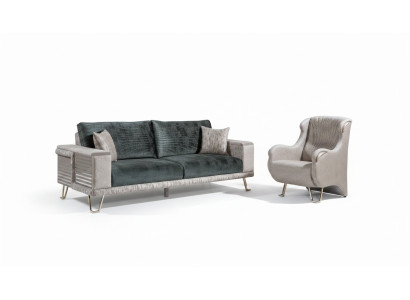 Sofa set 3+1 seater + coffee table modern side table textile complete beige