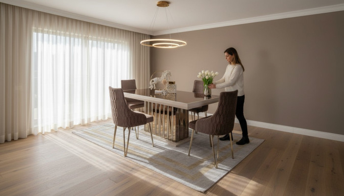 Luxury dining room set dining table 4x chairs metal chair textile dining group suite
