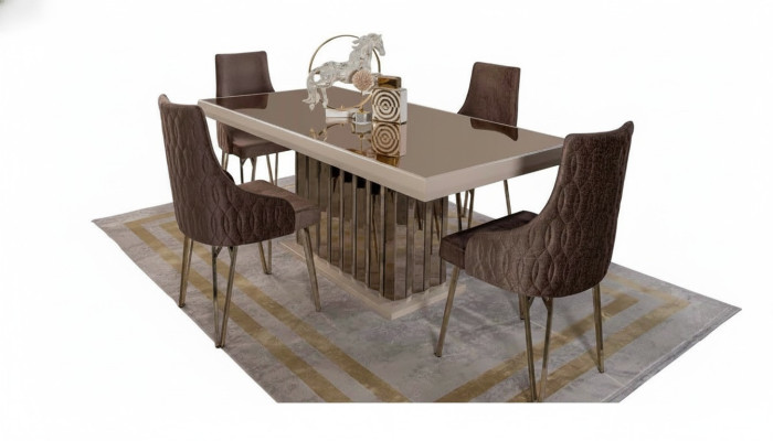 Luxury dining room set dining table 4x chairs metal chair textile dining group suite