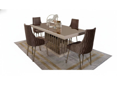 Luxury dining room set dining table 4x chairs metal chair textile dining group suite