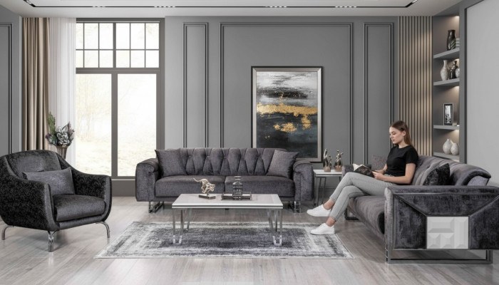 Sofa set 3+3+1 seater coffee table side table modern black completely new
