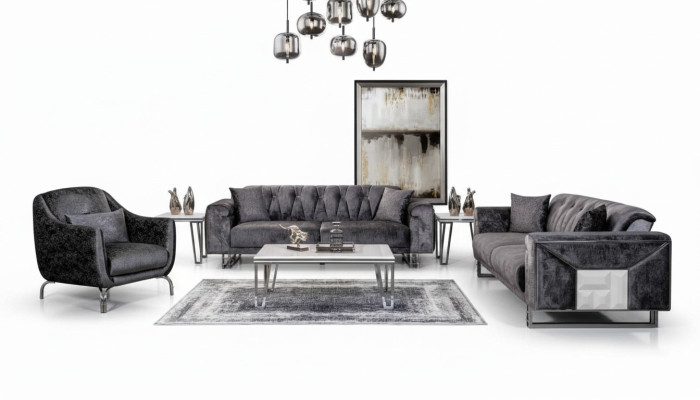 Sofa set 3+3+1 seater coffee table side table modern black completely new