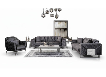 Sofa set 3+3+1 seater coffee table side table modern black completely new