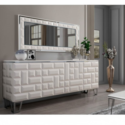 White luxury dresser designer rectangular mirror modern sideboard