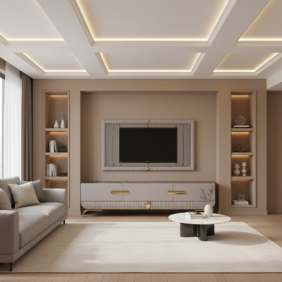 Wall unit wall wood modern style shelf living room furniture cabinet RTV with TV frame