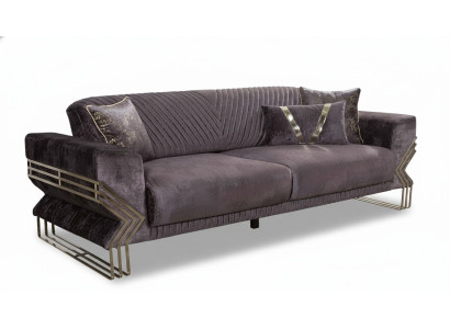 Modern purple three-seater designer couch, upholstered sofa, living room 3-seater