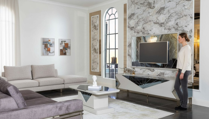 Modern white living room set designer TV-sideboard luxury TV frame