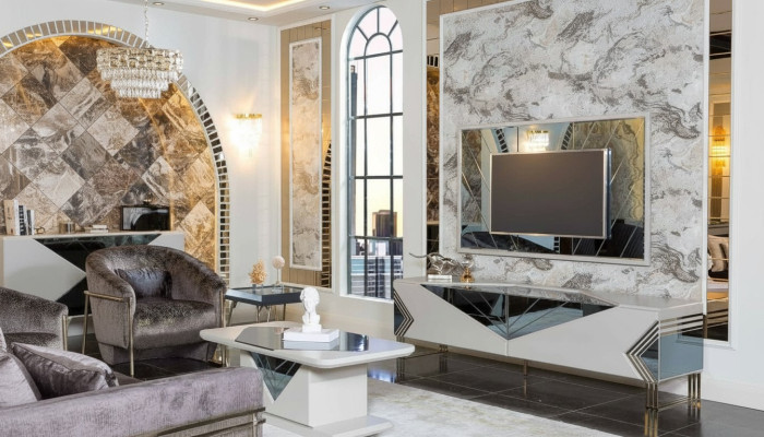 Modern white living room set designer TV-sideboard luxury TV frame