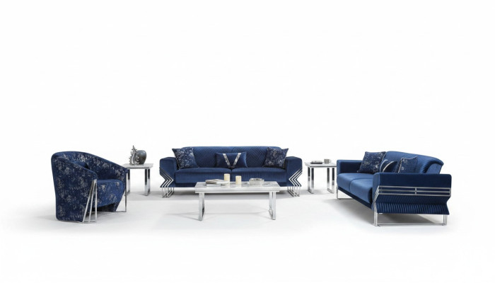 Living room blue couch set designer three-seater armchair coffee table