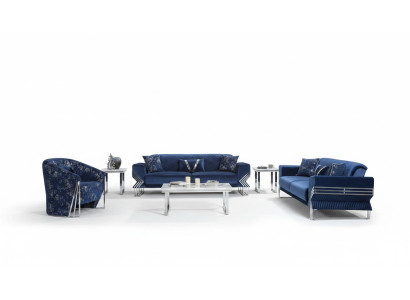 Living room blue couch set designer three-seater armchair coffee table