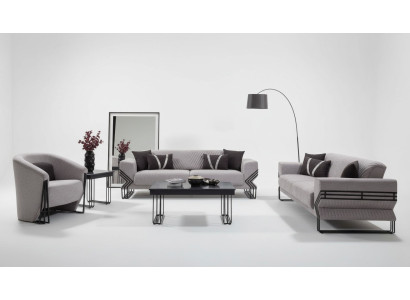 Light gray sofa set modern x2 upholstered sofas designer armchair tables