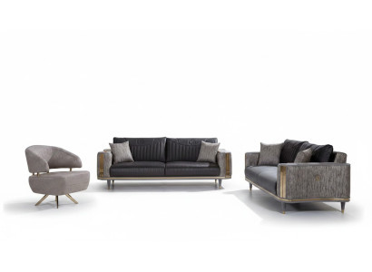 Gray living room set, designer sofas, luxury coffee table, side table