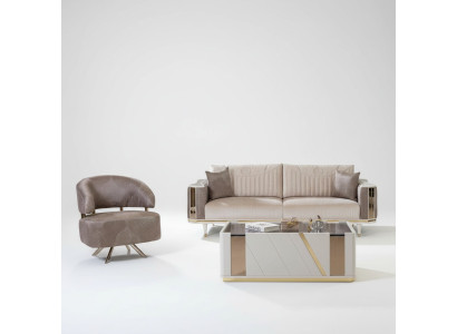 Modern living room set designer beige three-seater armchair coffee table