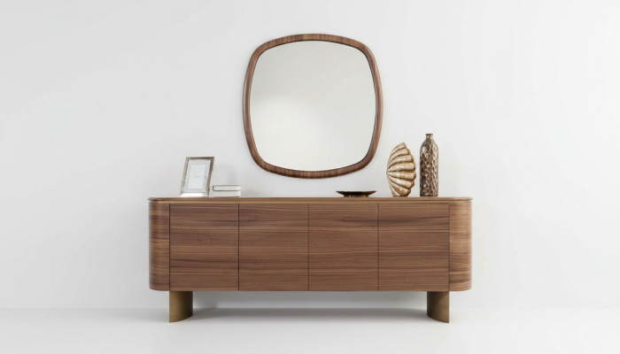 Modern brown dresser, 4-door sideboard, designer buffet, mirror