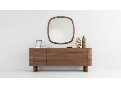 Modern brown dresser, 4-door sideboard, designer buffet, mirror